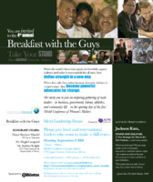 You are invited to the 4th annual Breakfast with the Guys. Take your stand. Men against domestic violence. When the world's finest men speak out forcefully against violence and make it unacceptable for all men, they define strength in a new way. When they take firm action because domestic violence is 'a men's issue,' they become powerful advocates for change. We invite you to join an inspiring gathering of male leaders - in business, government, labour, athletics, and community life - on the opening day of the first World Conference of Women's Shelters. Breakfast with the Guys: Men's Leadership Forum presented by ACWS. Please join local and international leaders who want to make a difference. Monday, September 8 2008. 7:00 am - 9:00 am. SHAW Conference Center, Hall D. 9797 Jasper Avenue, Edmonton, Alberta. Ticket Information: $100/person, $750/table of 8. Honorary Chairs: Mayor Stephen Mandel, Mr. Hugh Campbell, Dr. Andrew Knight. Keynote Presentation: Jackson Katz, Stand and Deliver: A New Strategy for Men in the 21st Century - a multi media presentation. What's in it for men? When a man stands up for social justice, non-violence and basic human rights - for women as much as for men - he is acting in the best traditions of our civilization. That makes him not only a better man, but a better human being. 